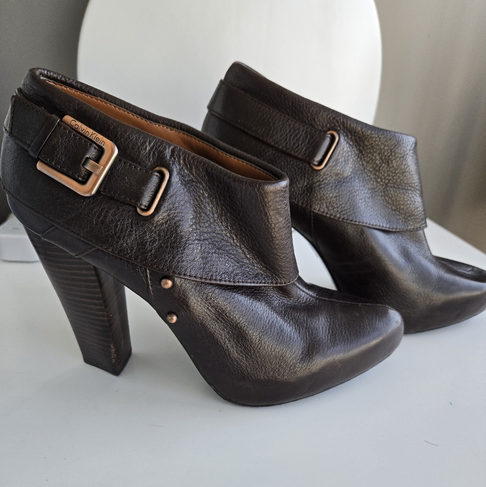 Calvin Klein Black Leather Heeled Boots